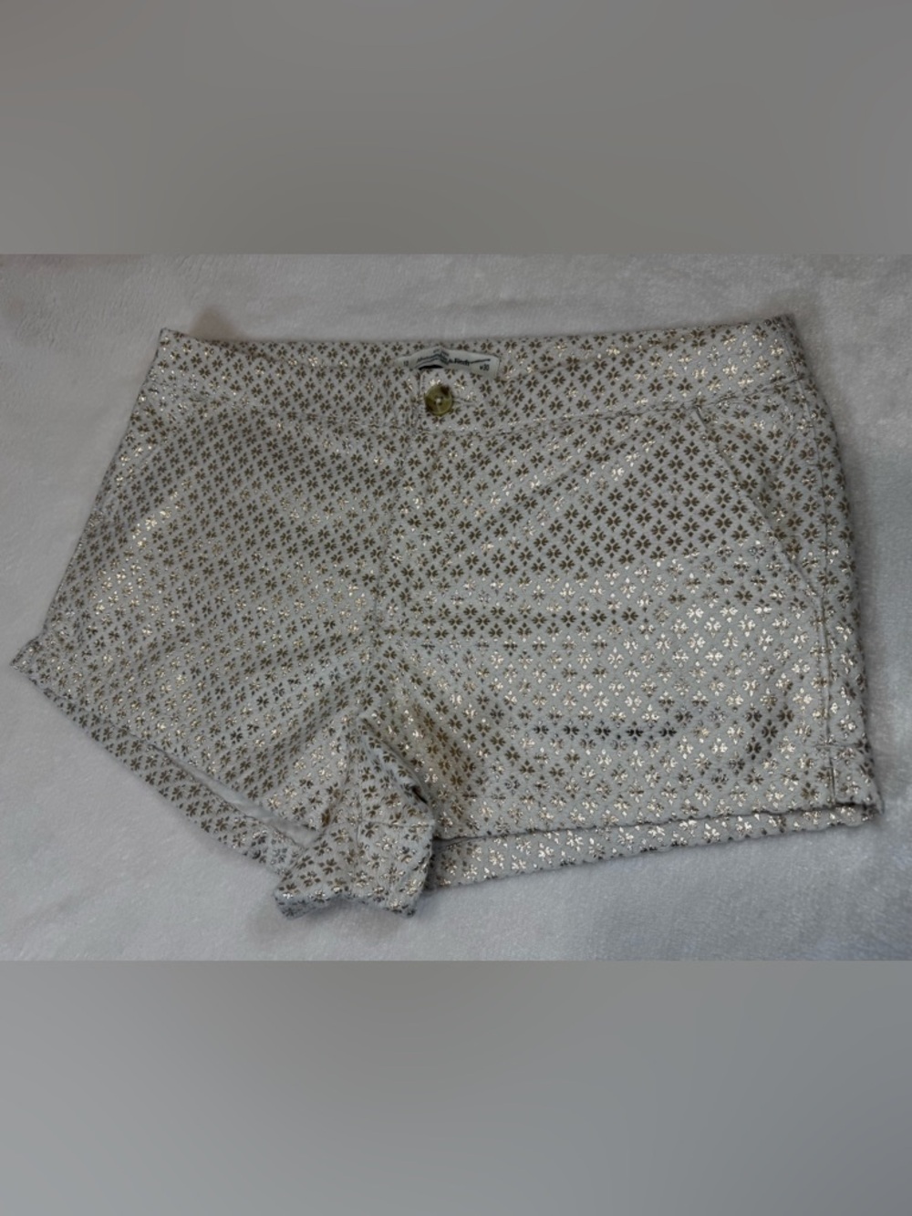 Abercrombie & Fitch Cream Trouser Shorts Gold Metallic Jacquard Floral Size 10